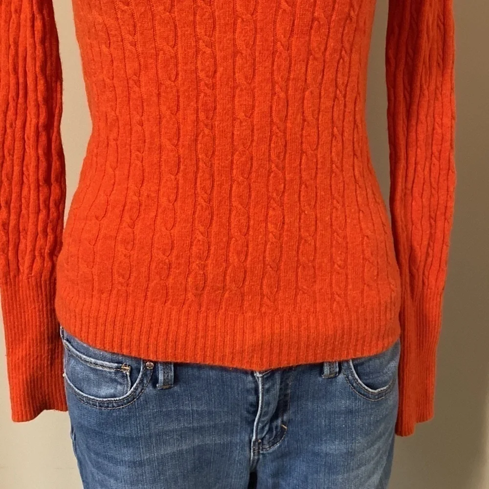 J Crew Orange Cable Knit Wool Cashmere Pullover Sweater Sz XS
